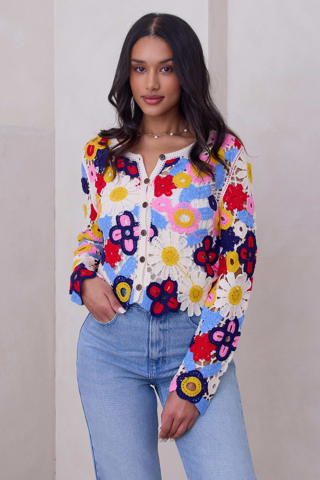 Flower Lace Crochet Jacket - Ivory