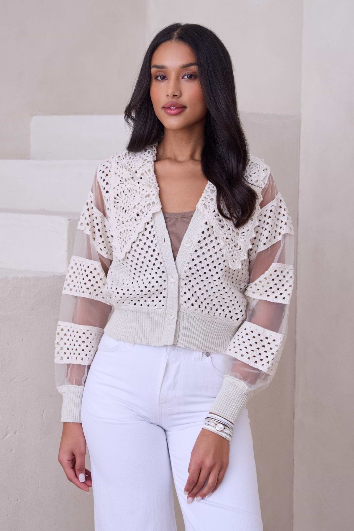 Hand Crochet Sheer Button Cardigan | SAACHI