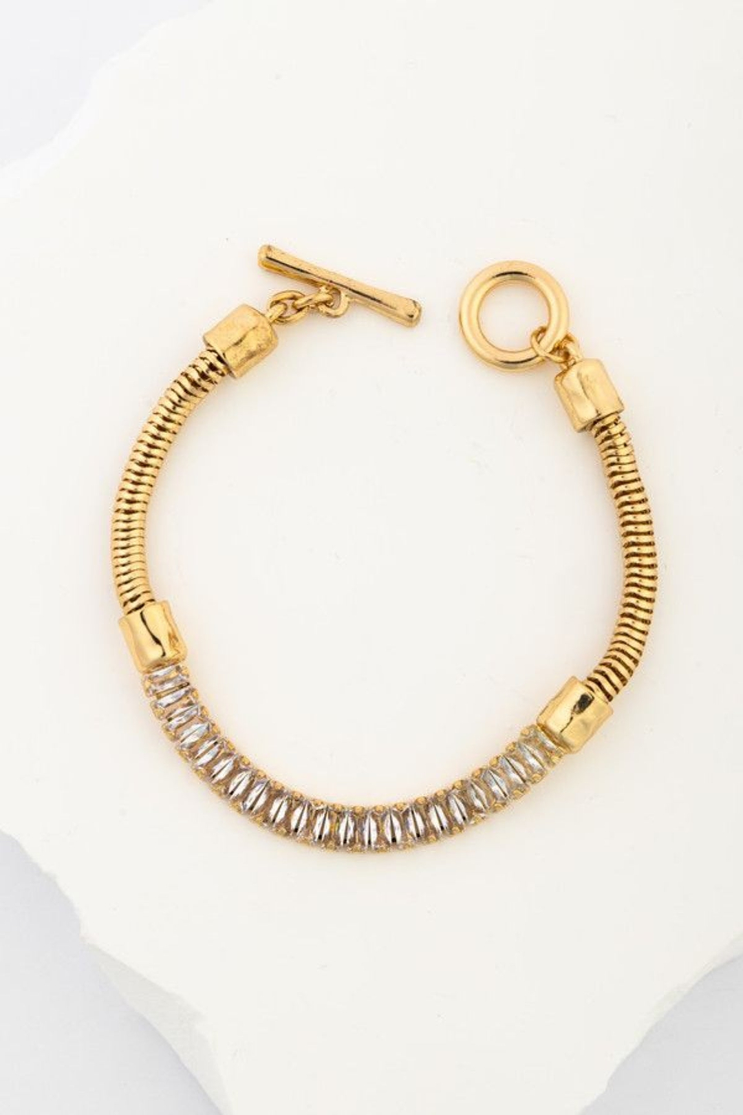 Baguette Crystal Snake Chain Bracelet - Gold