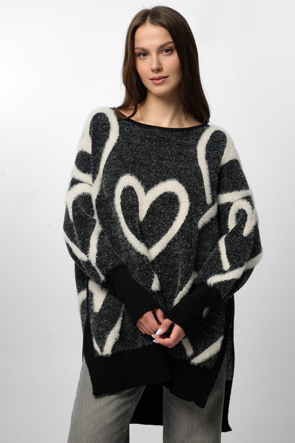 Whimsical Heart Sweater - Black & White