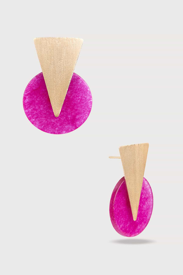 Triangle Disc Duet Earrings Fuchsia