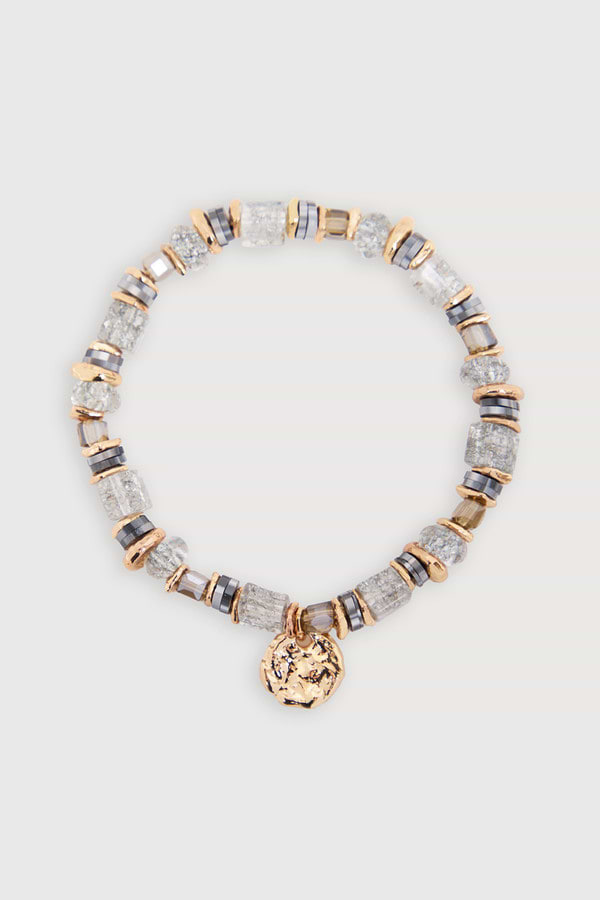Beaded Stretch Hammer Bracelet - Grey