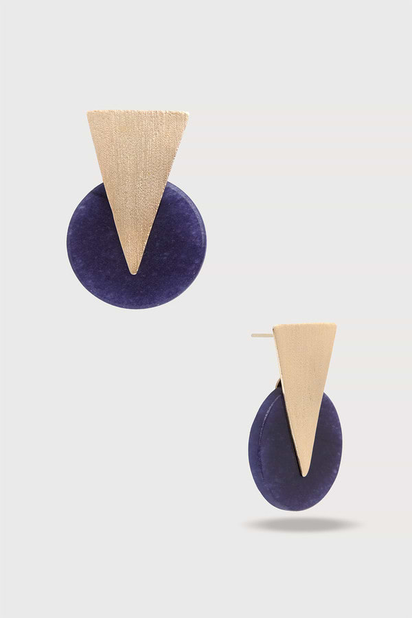 Triangle Disc Duet Earrings Dark Blue