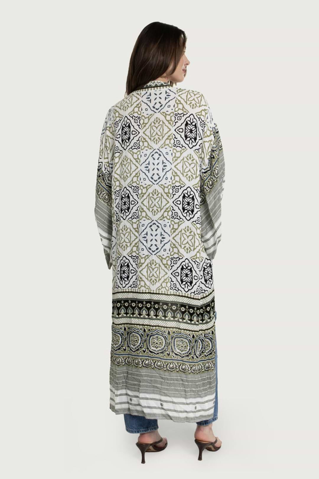 Mosaic Tile Pattern Kimono - White Combo