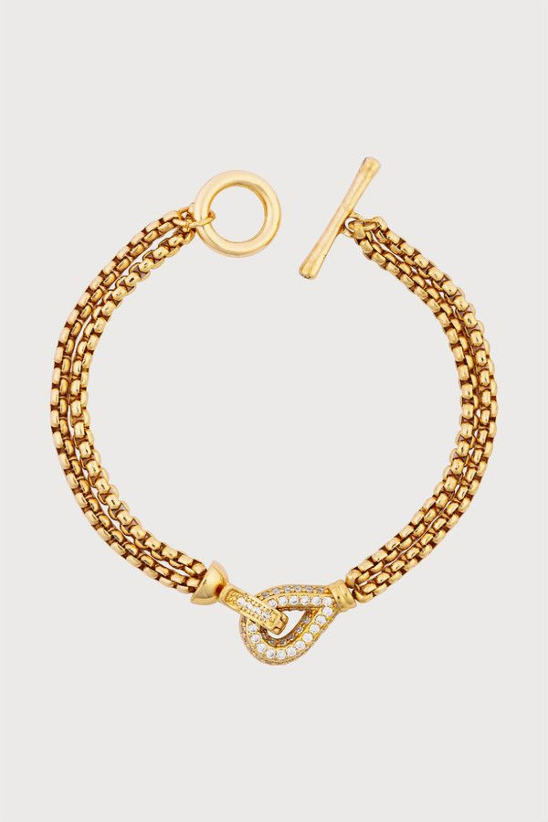 Pave Teardrop Double Chain Bracelet - Gold