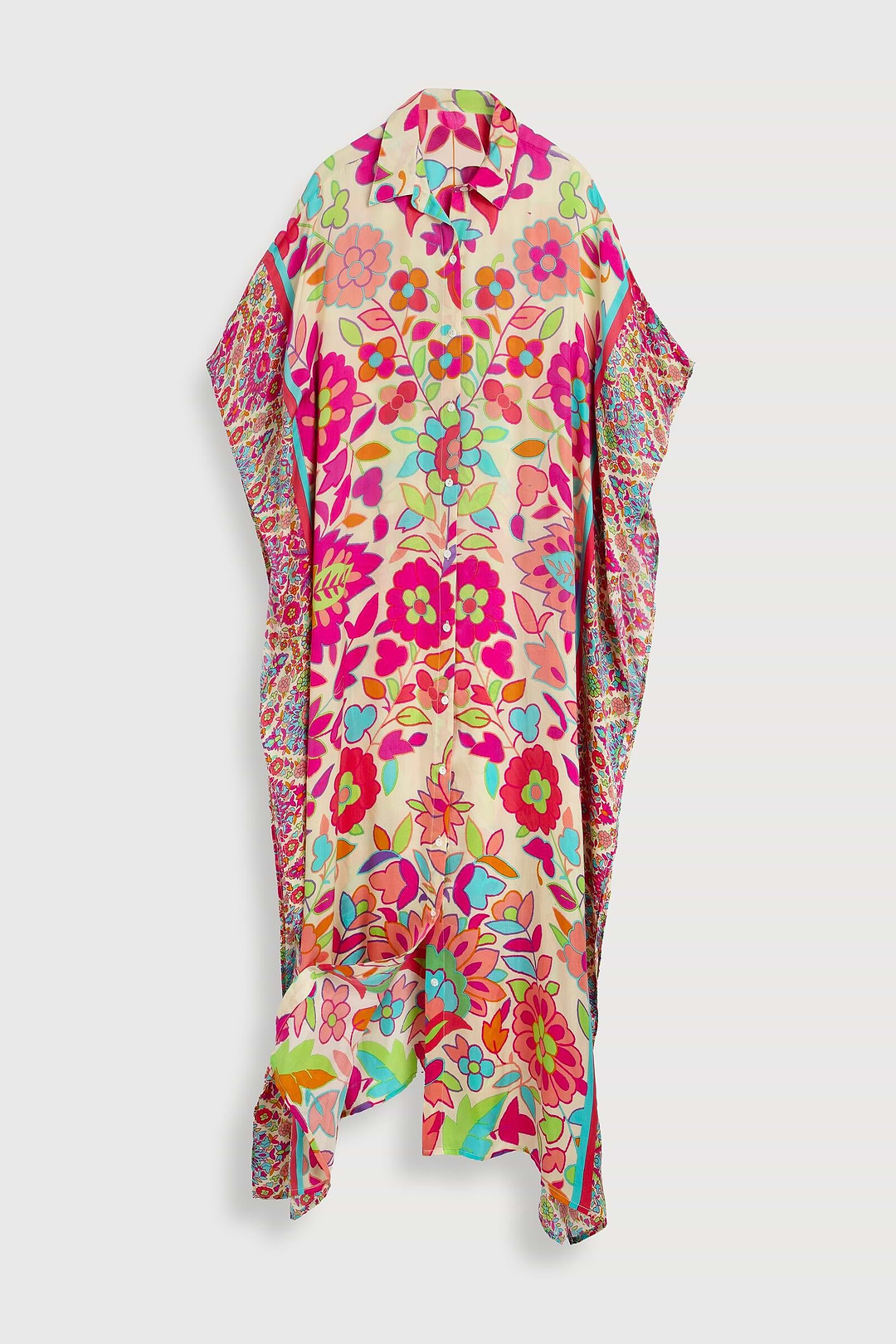 Multicolored Floral Collared Kaftan - Multi