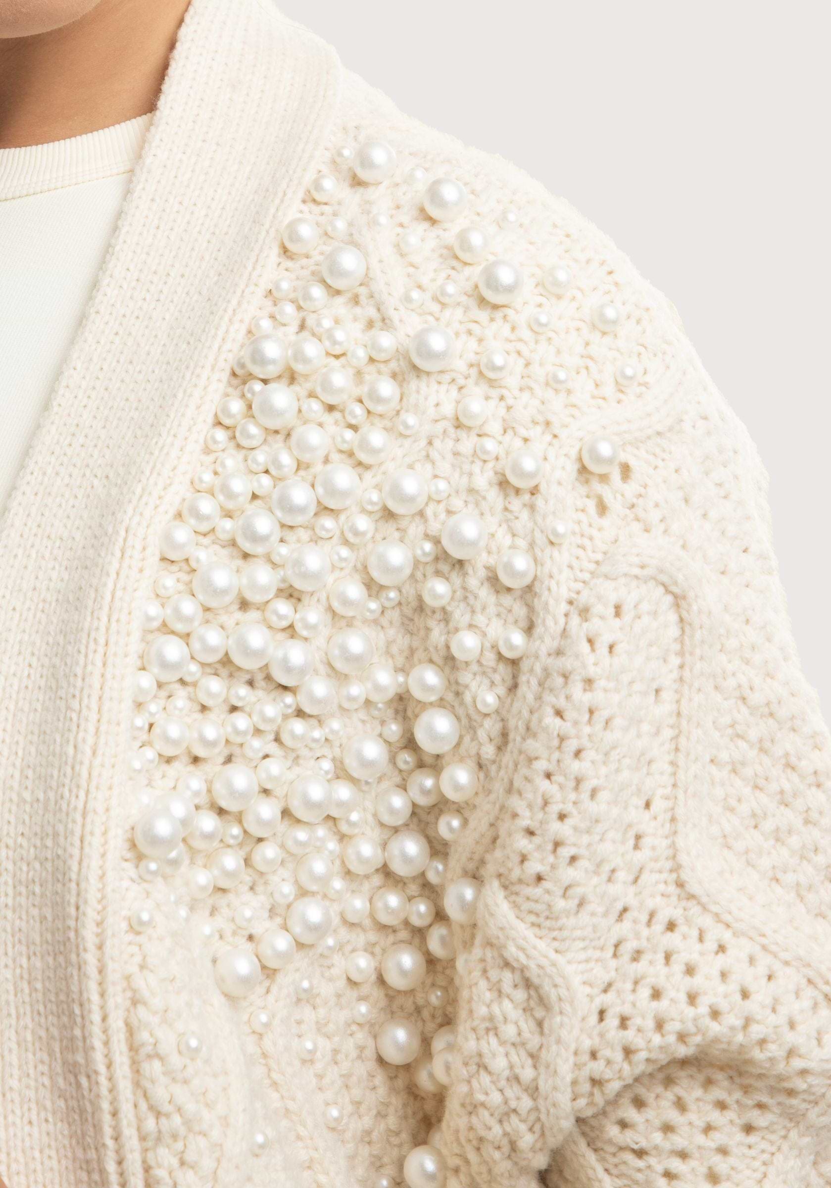 Pearl Embellished Zig-Zag Cardigan | SAACHI