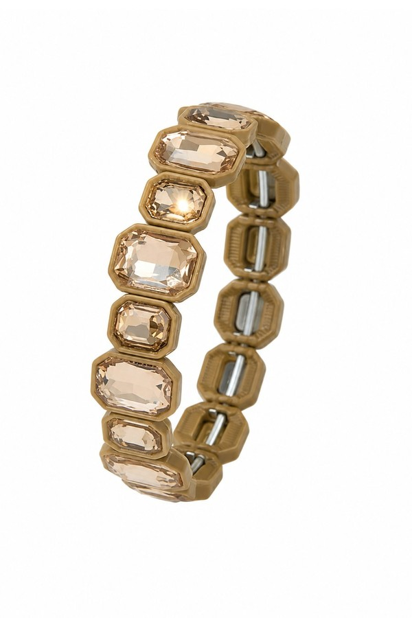 Emerald Cut Crystal Stretch Bracelet - Beige