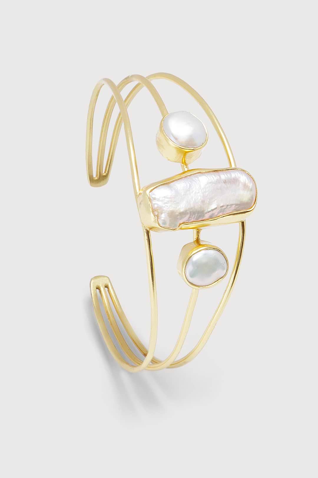 Tapered Geometric Freshwater Pearl Cuff - Gold