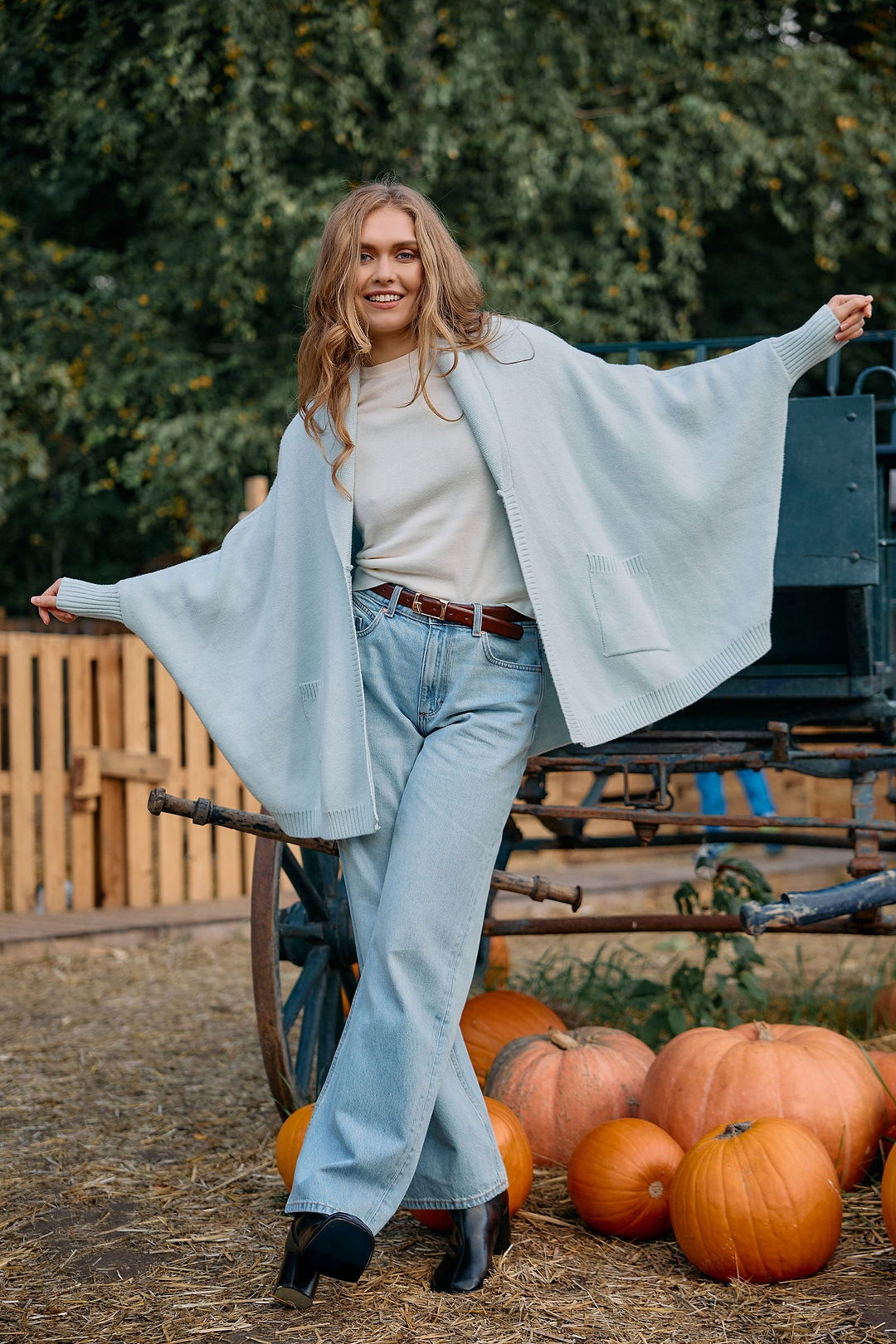 Open Front Oversized Cardigan Sweater in Light Blue