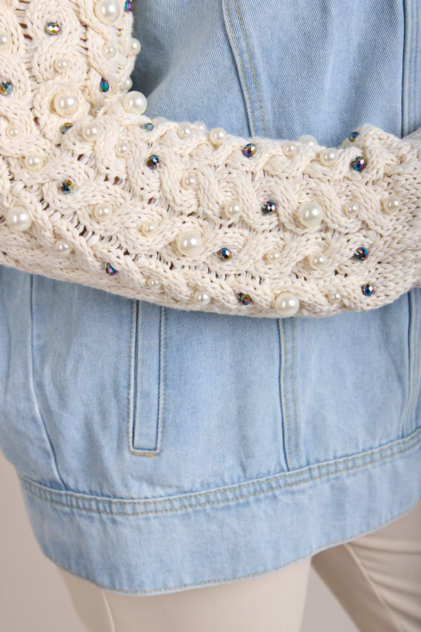 Pearl Knit Denim Jacket - Denim