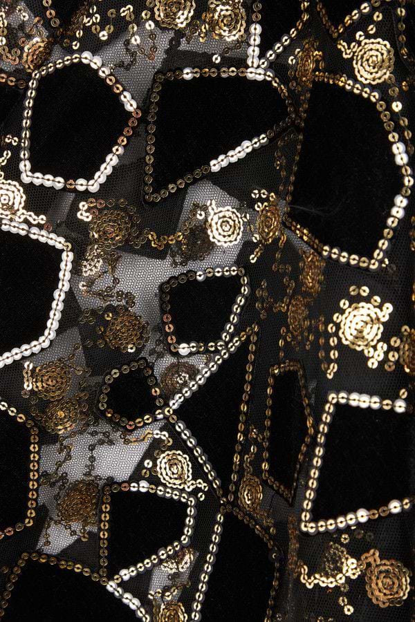 Velvet Sequin Collared Capelet - Black