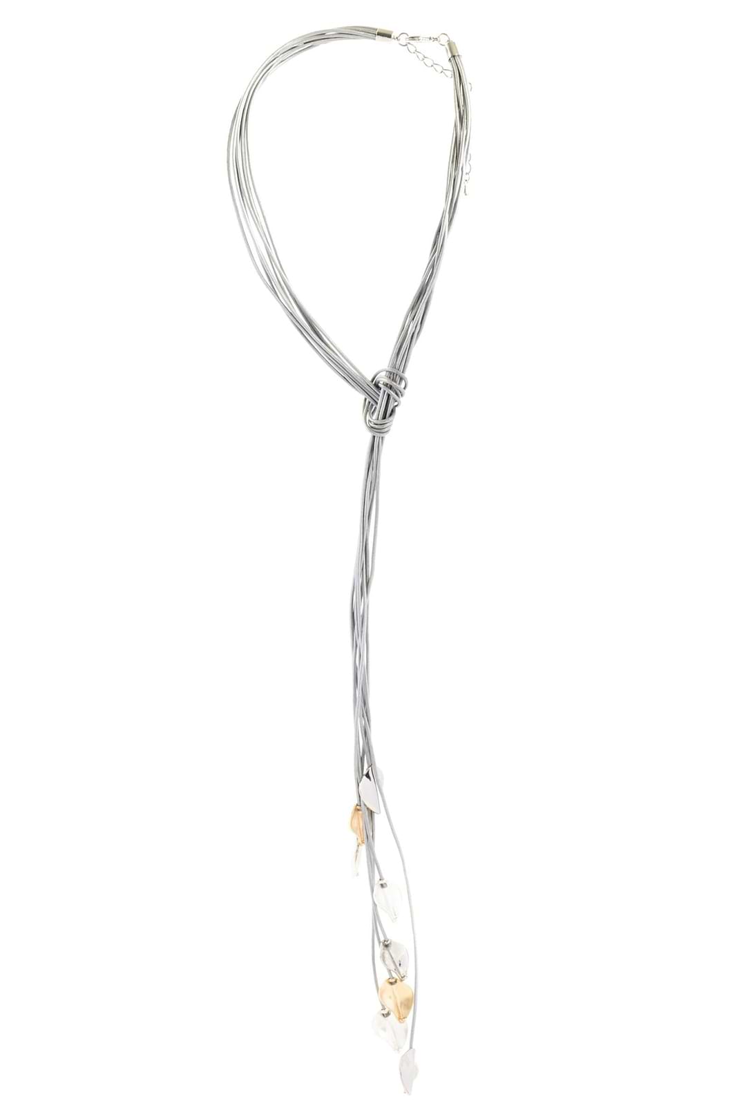 Metallic Leaf Leather Necklace - Grey