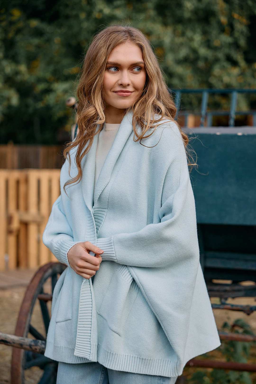 Open Front Oversized Cardigan Sweater in Light Blue