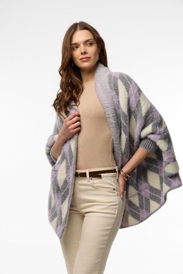 Oversized Argyle Cardigan - Grey