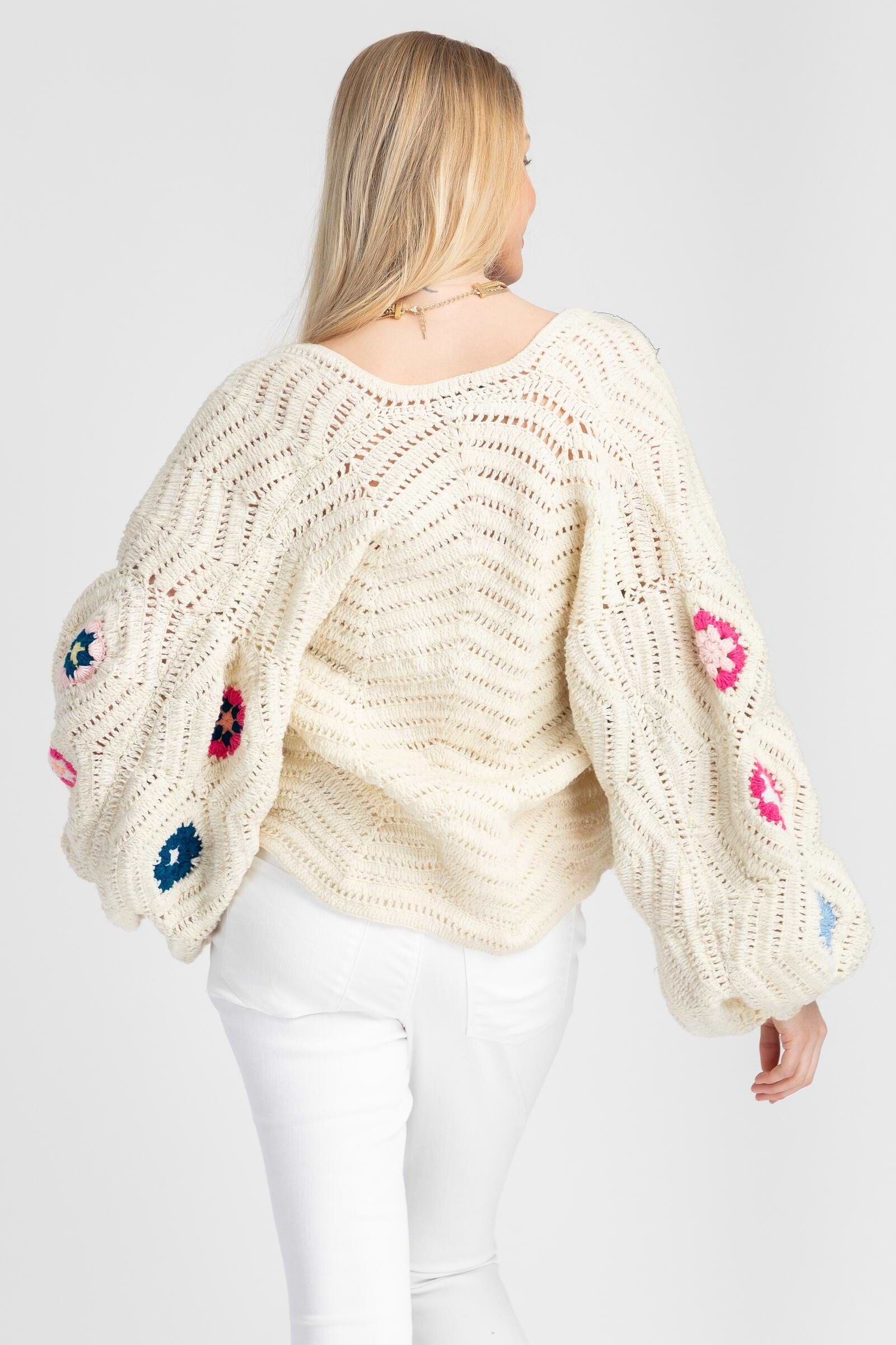 Crochet Knit Floral Sleeve Cardigan | SAACHI