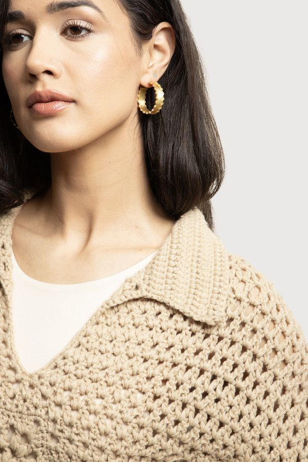 Floral Crochet Pullover Sweater - Beige