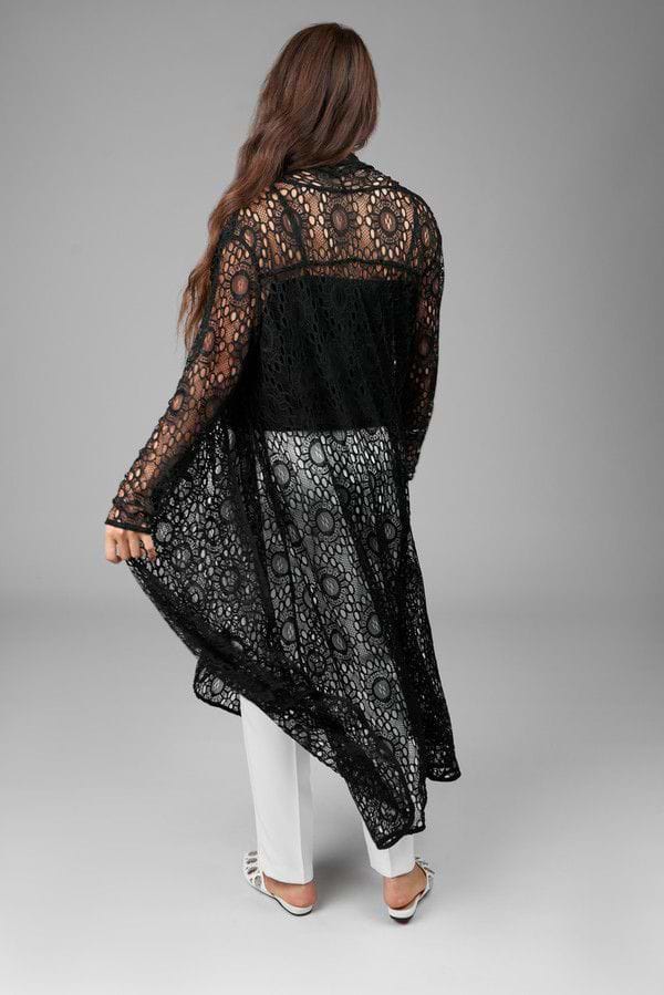 Black Long Lace Kimono - Black