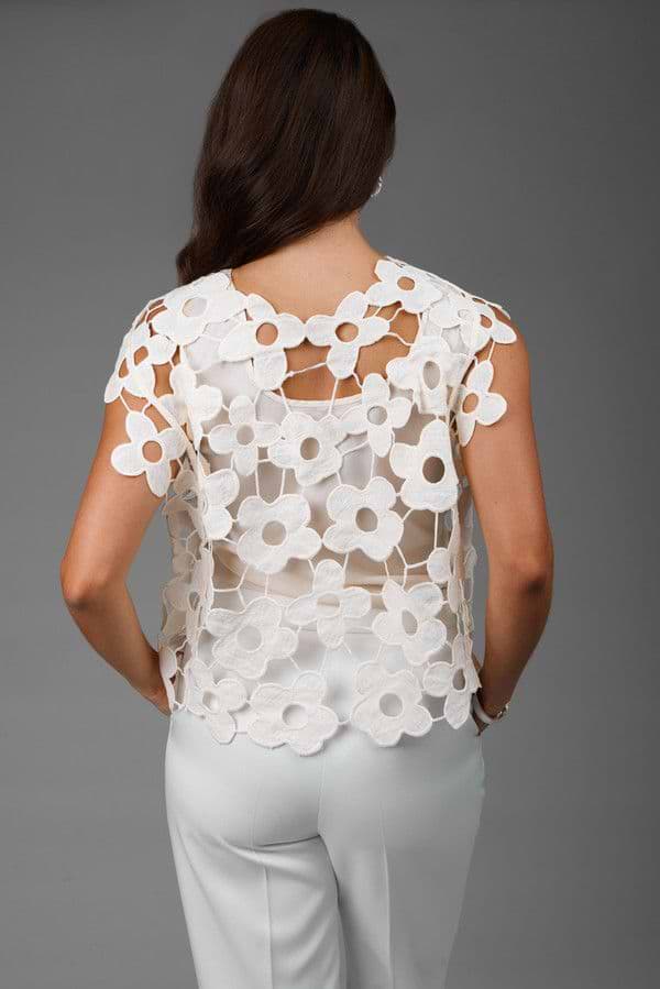 Floral Open Knit Vest Top - Beige