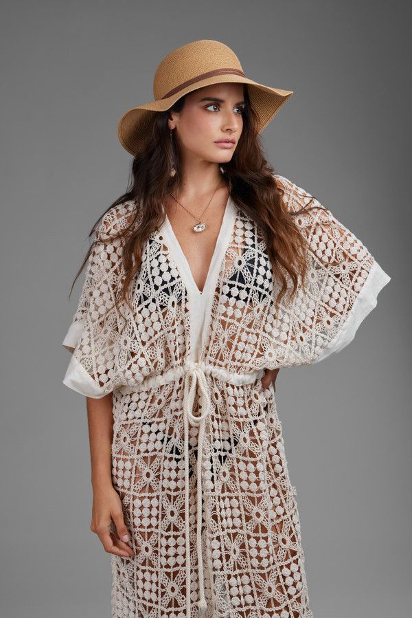 V-Neck Tie-Front Crochet Cover Up - Ivory