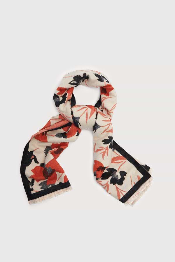 Floral Reversible Fringed Trim Scarf For Fall - Orange