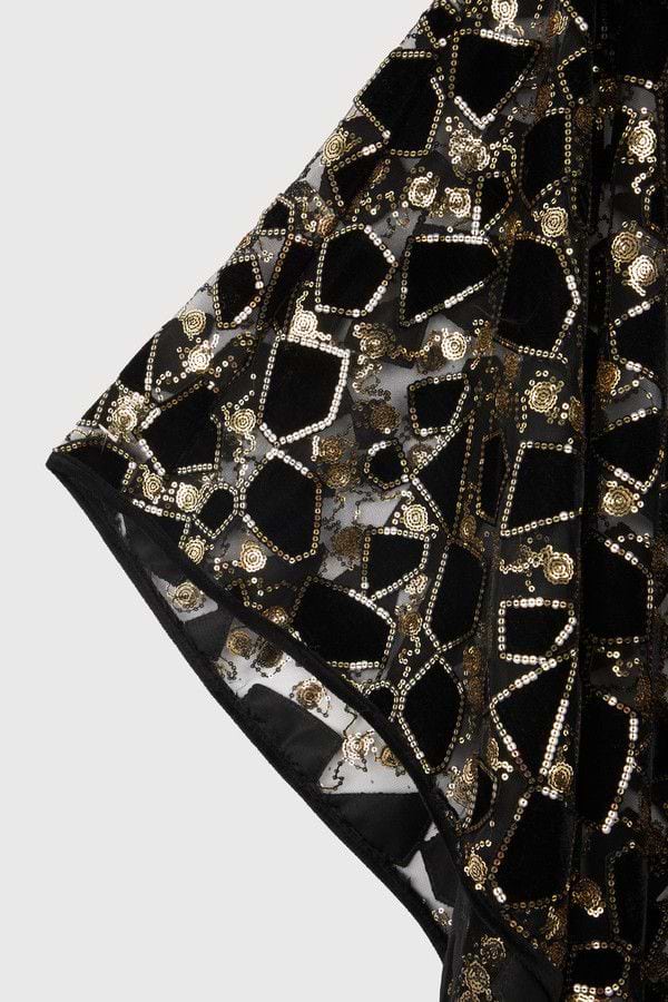 Velvet Sequin Collared Capelet - Black