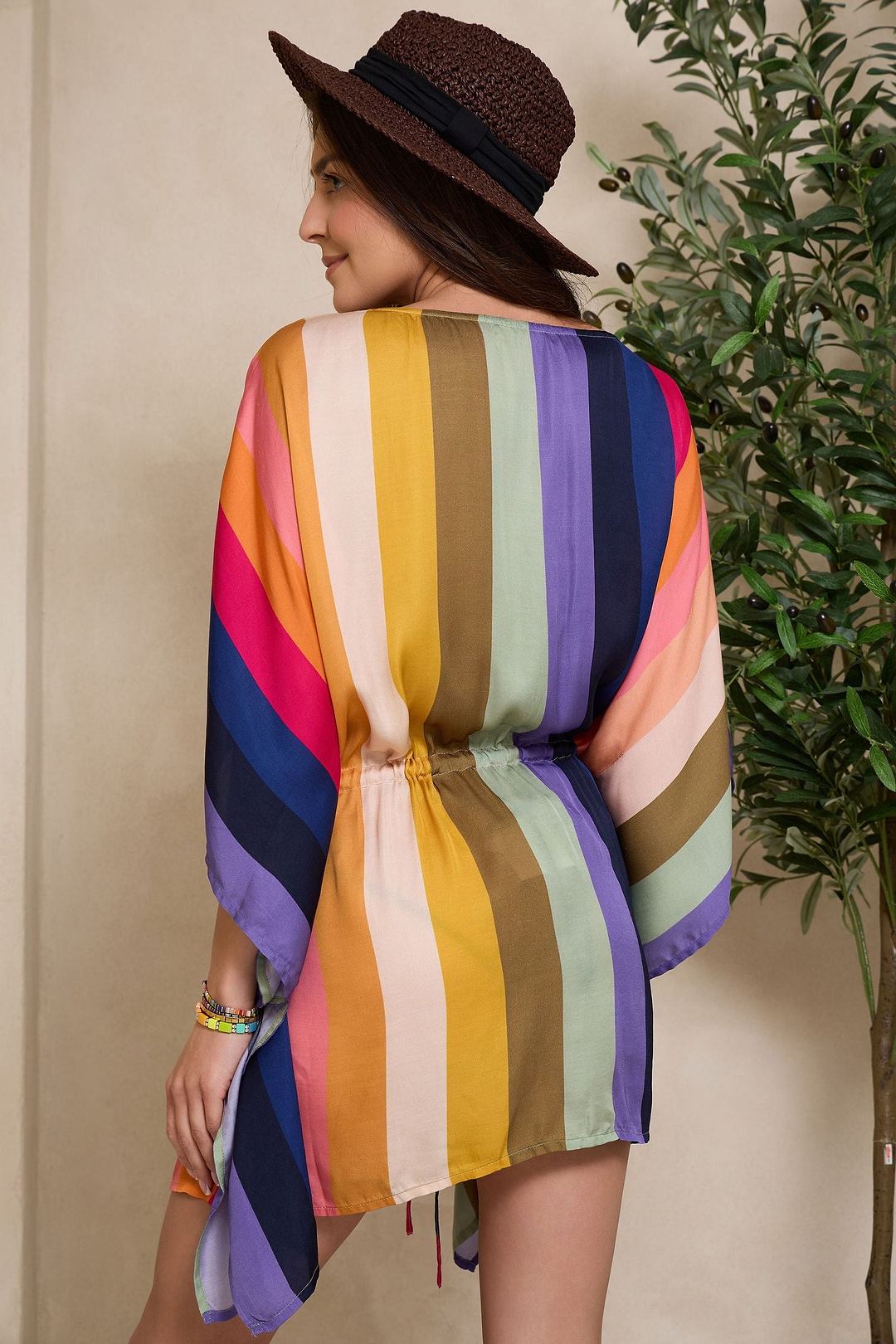 Rainbow Striped Short Kaftan - MULTI
