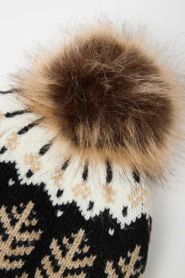 Fair Isle Forest Snow Hat - Black