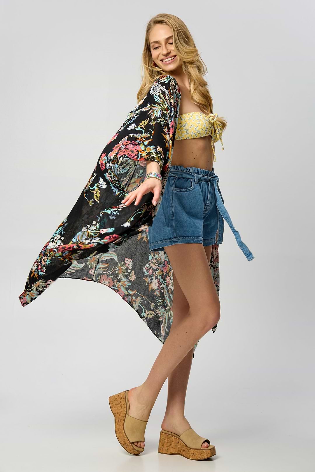 Flowy Floral Kimono - SAACHI - Black