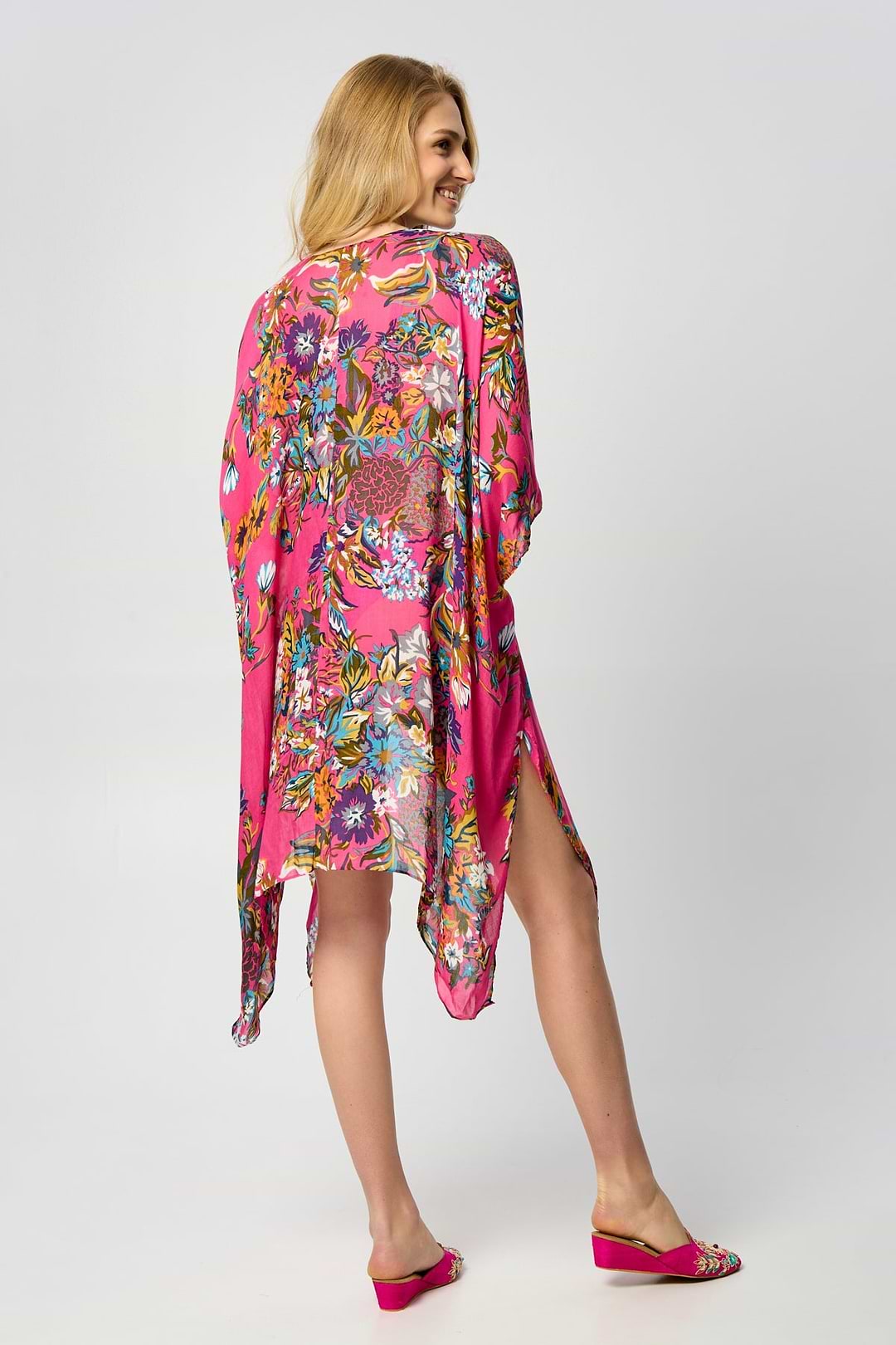 Flowy Floral Kimono - SAACHI - Deep Pink