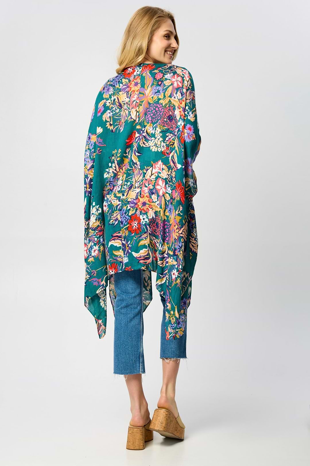 Flowy Floral Kimono - SAACHI - Teal