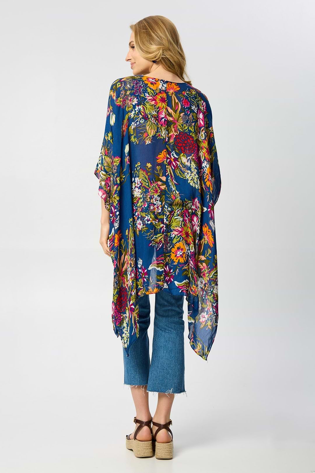 Flowy Floral Kimono - SAACHI - Medium Blue