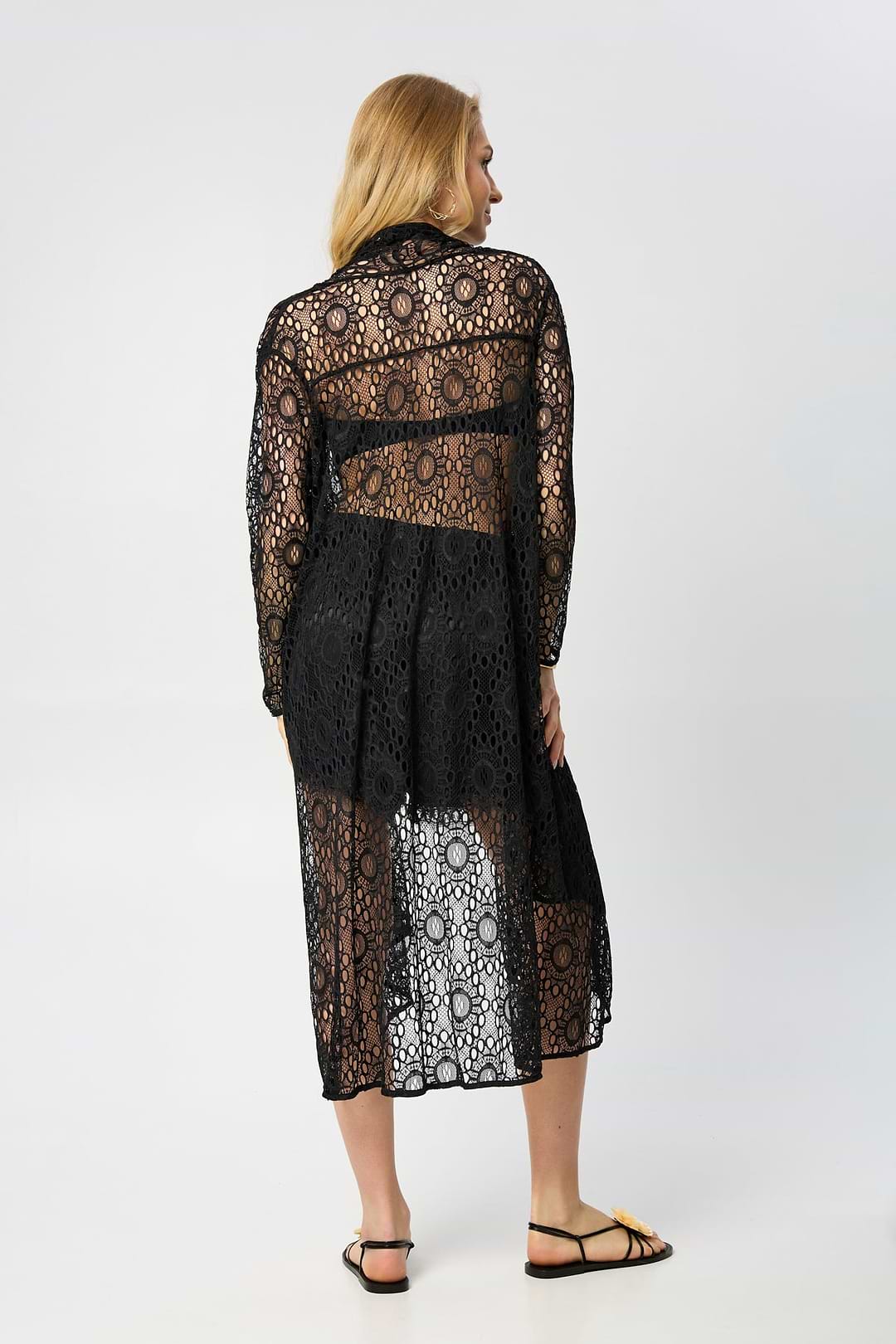 Black Long Lace Kimono - Black