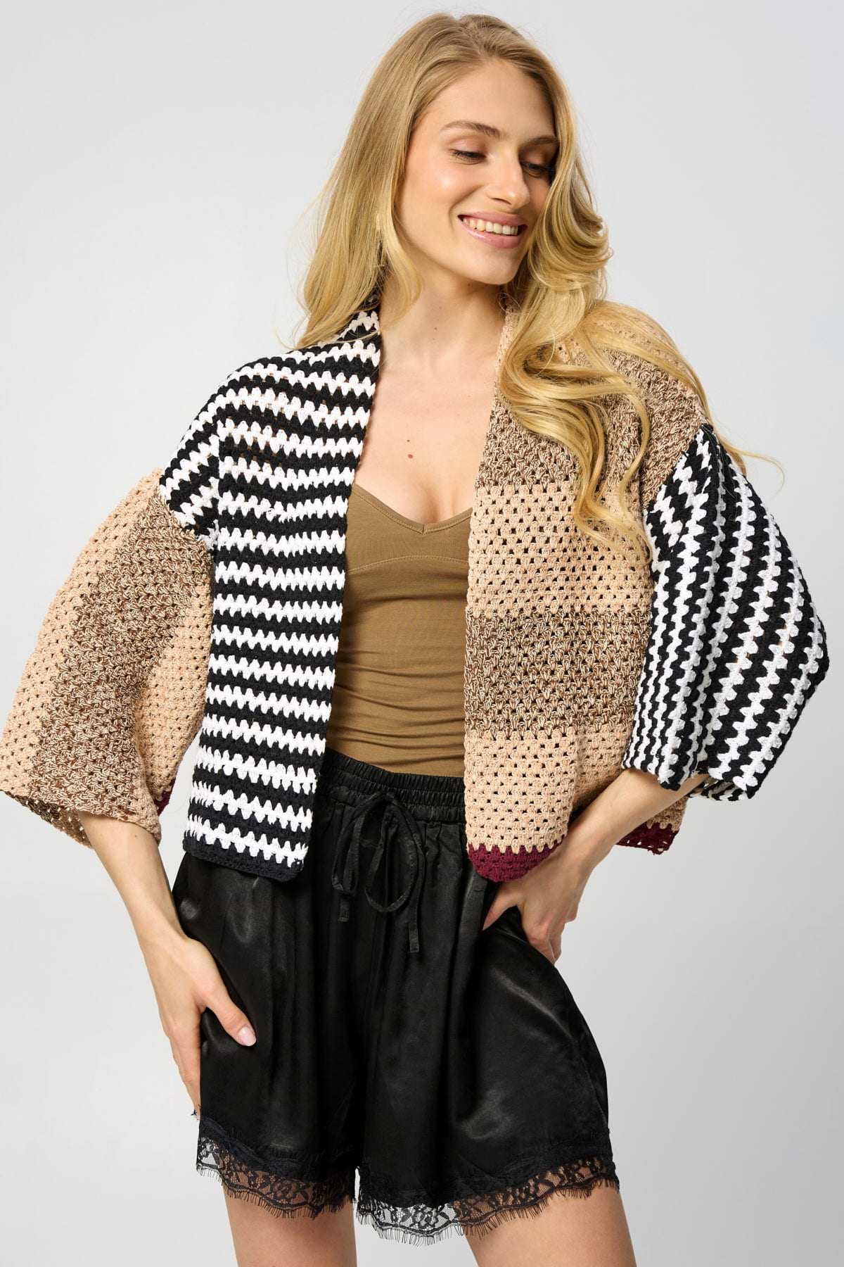 Crochet Granny Square Pattern Jacket - Lavender Blush