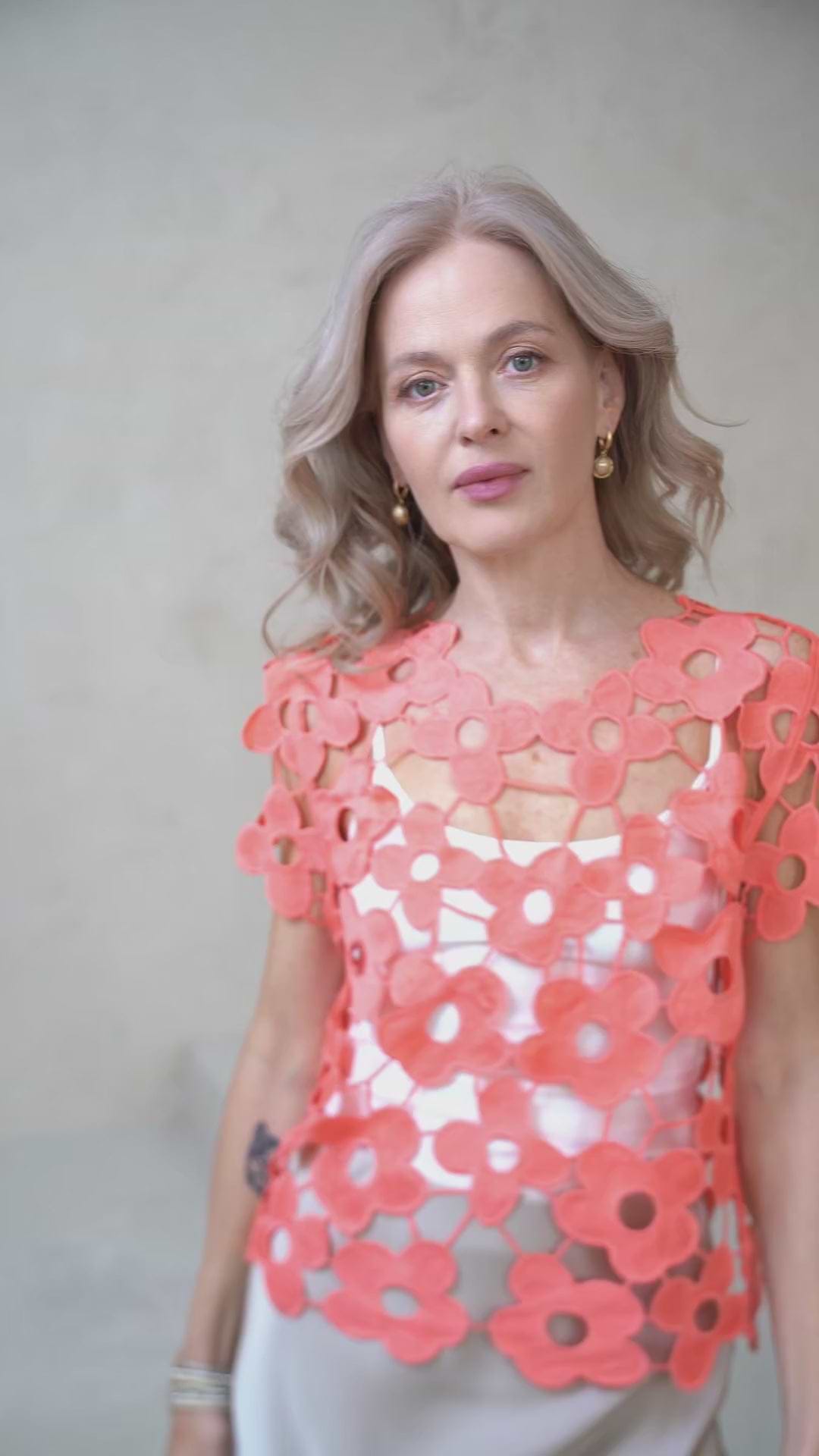 Floral Open Knit Vest Top