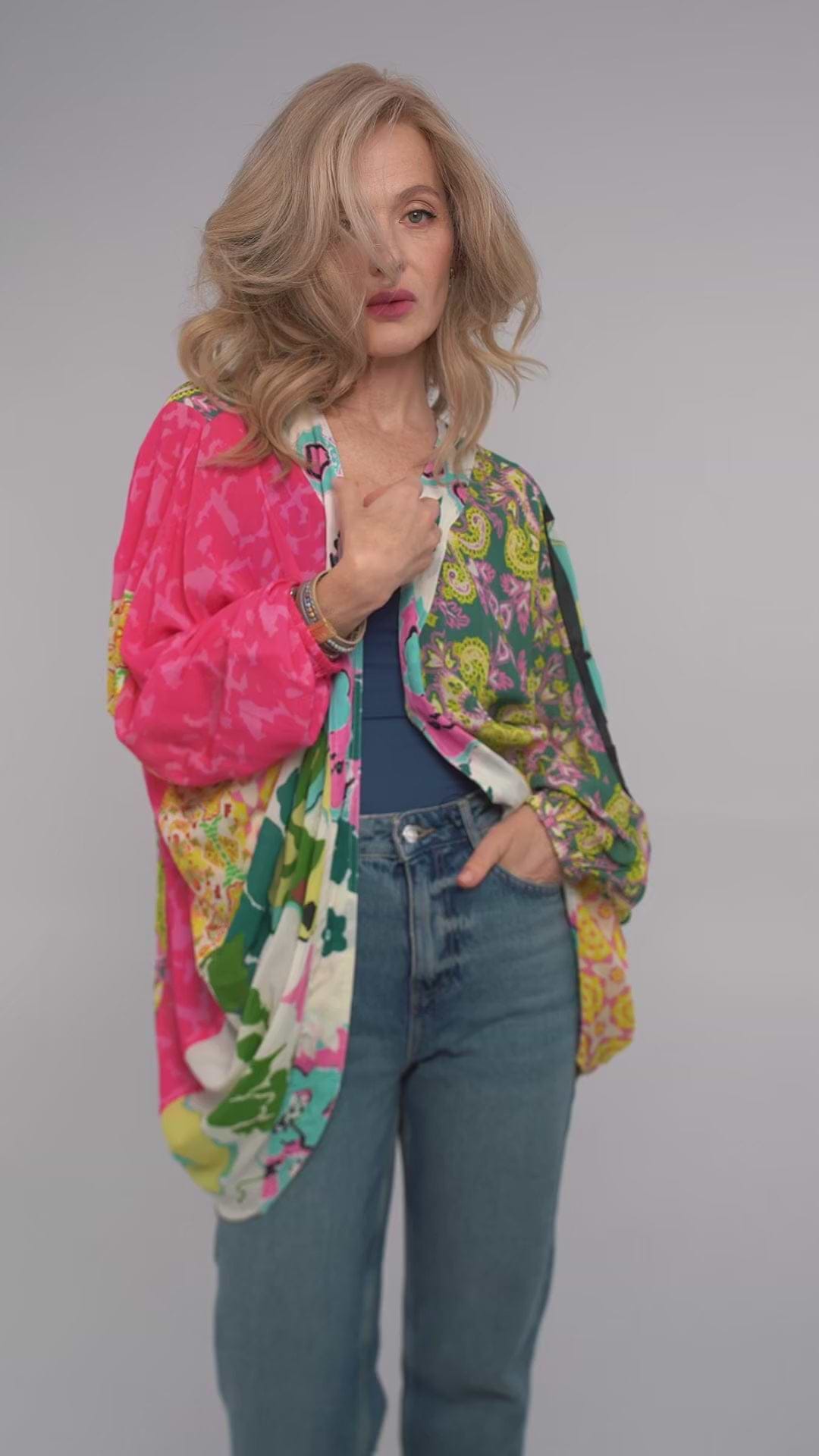 Multicolored Mixed Patterned Kimono - Pink