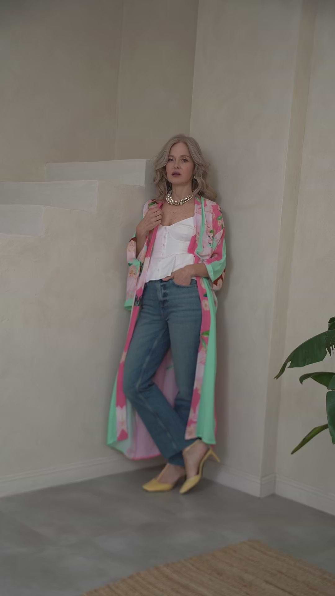 Pastel Petal Floral Kimono - Pink Combo