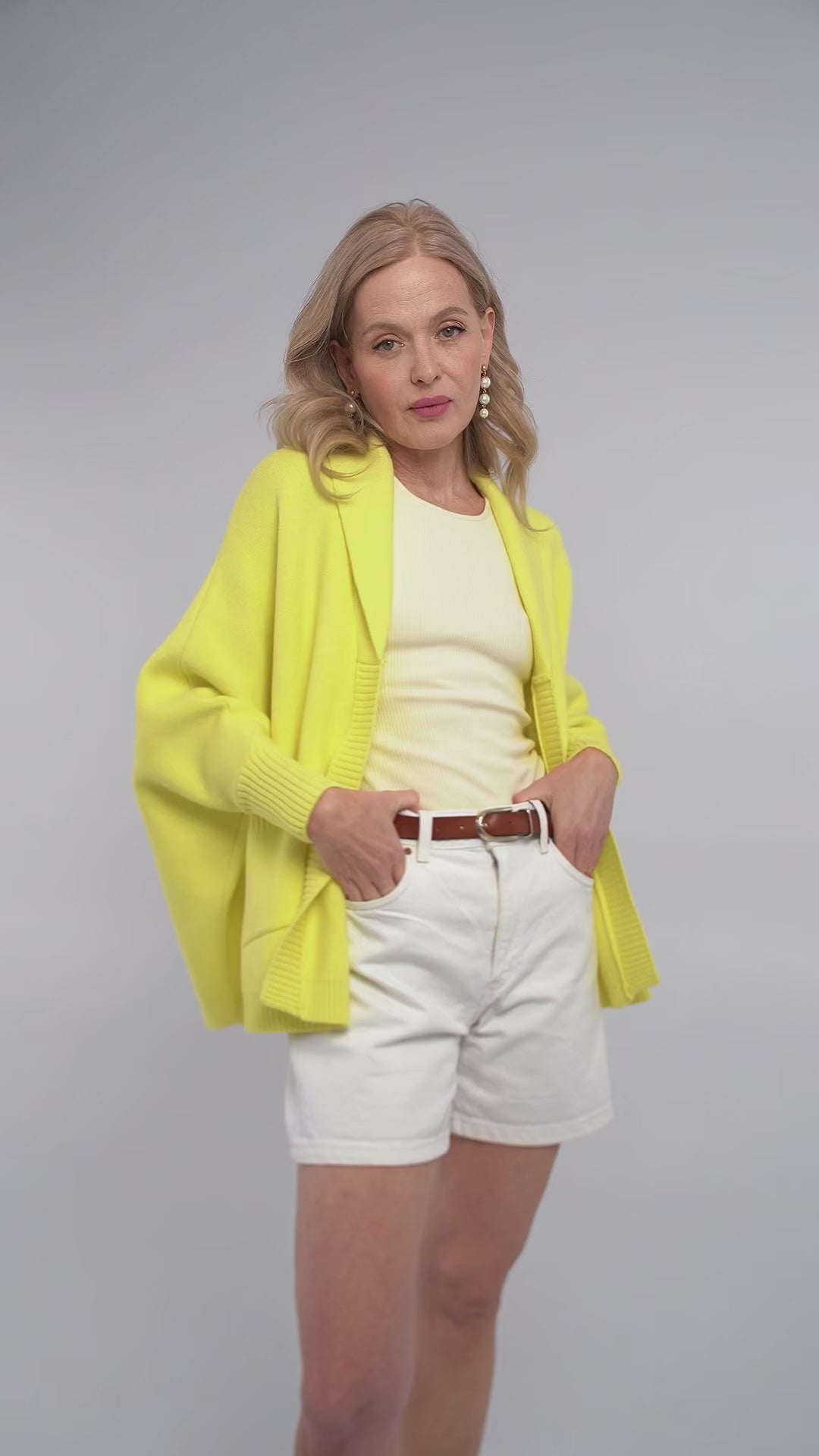 Open Front Oversized Cardigan Sweater - Light Yellow