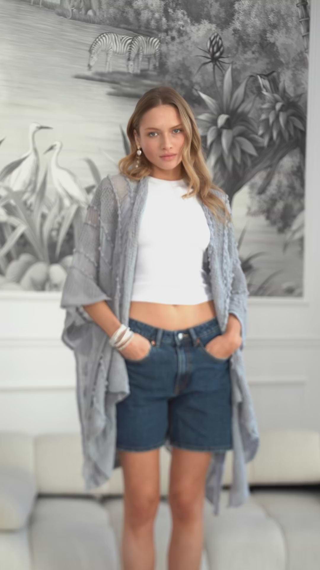 Bohemian Textured Kimono - Light Grey