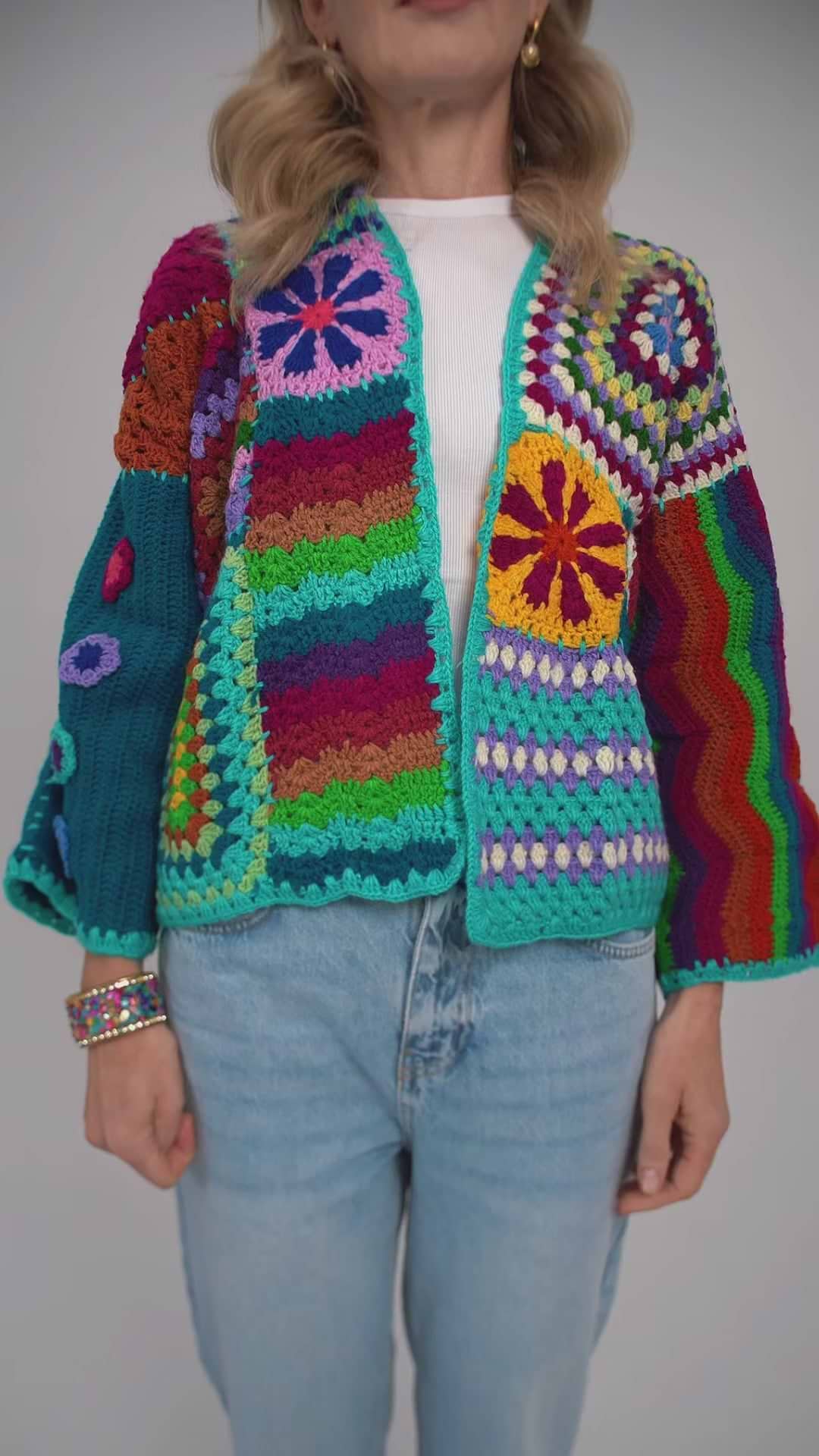 Vibrant Multi Pattern Crochet Cardigan - Multi