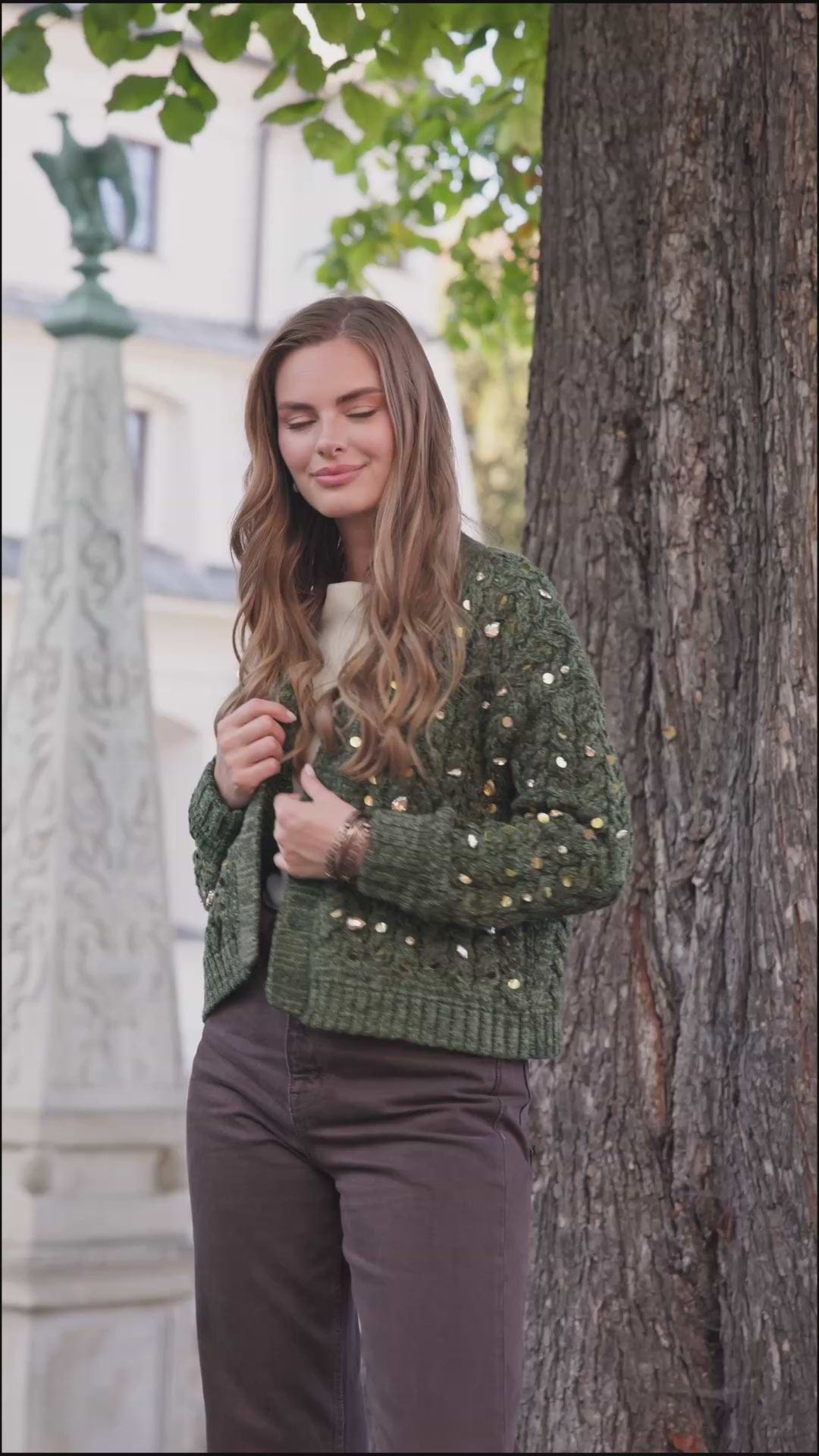 Deco Cable Knit Cardigan - Moss