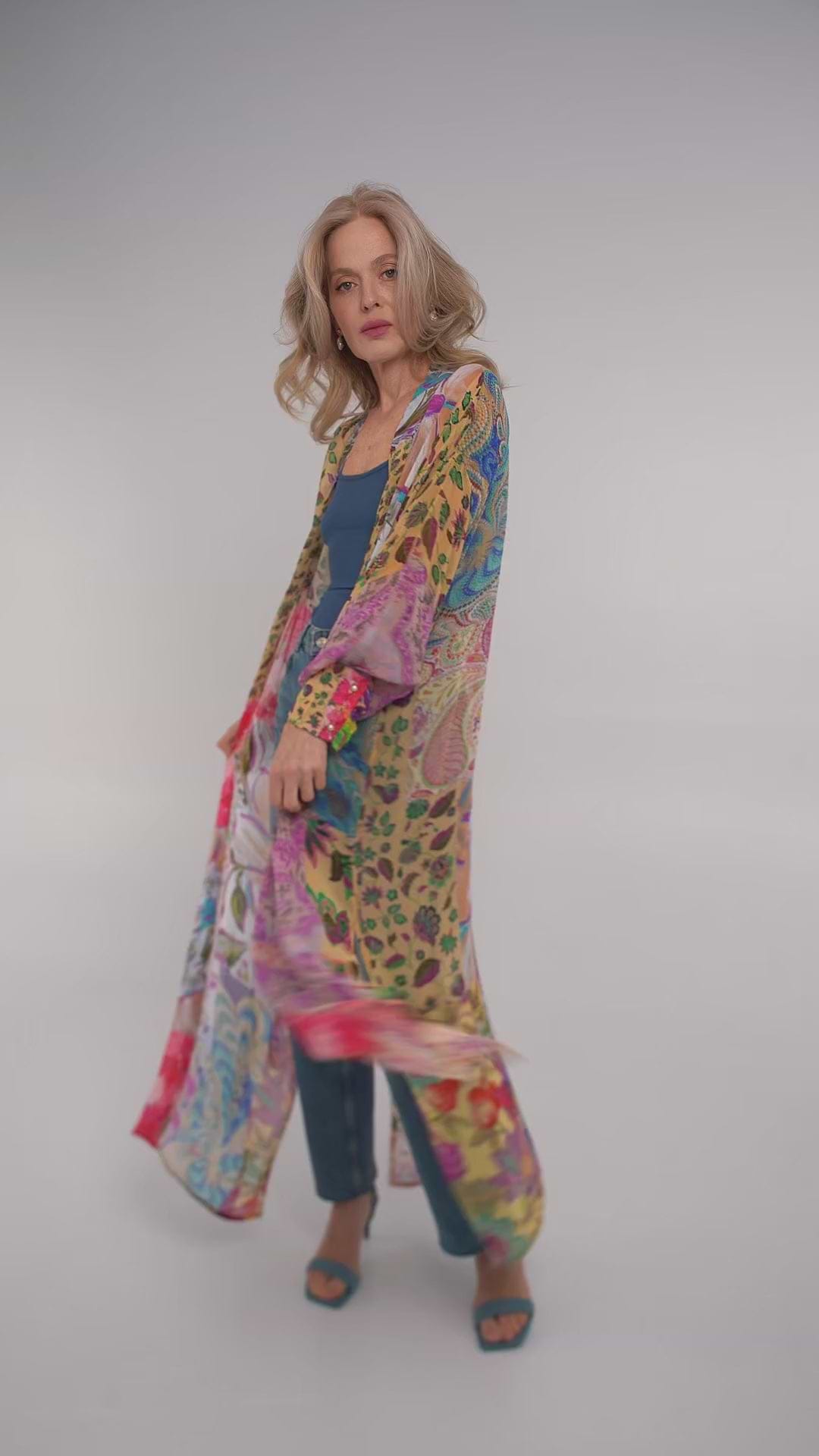 Floral Patch Long Kimono - Multi