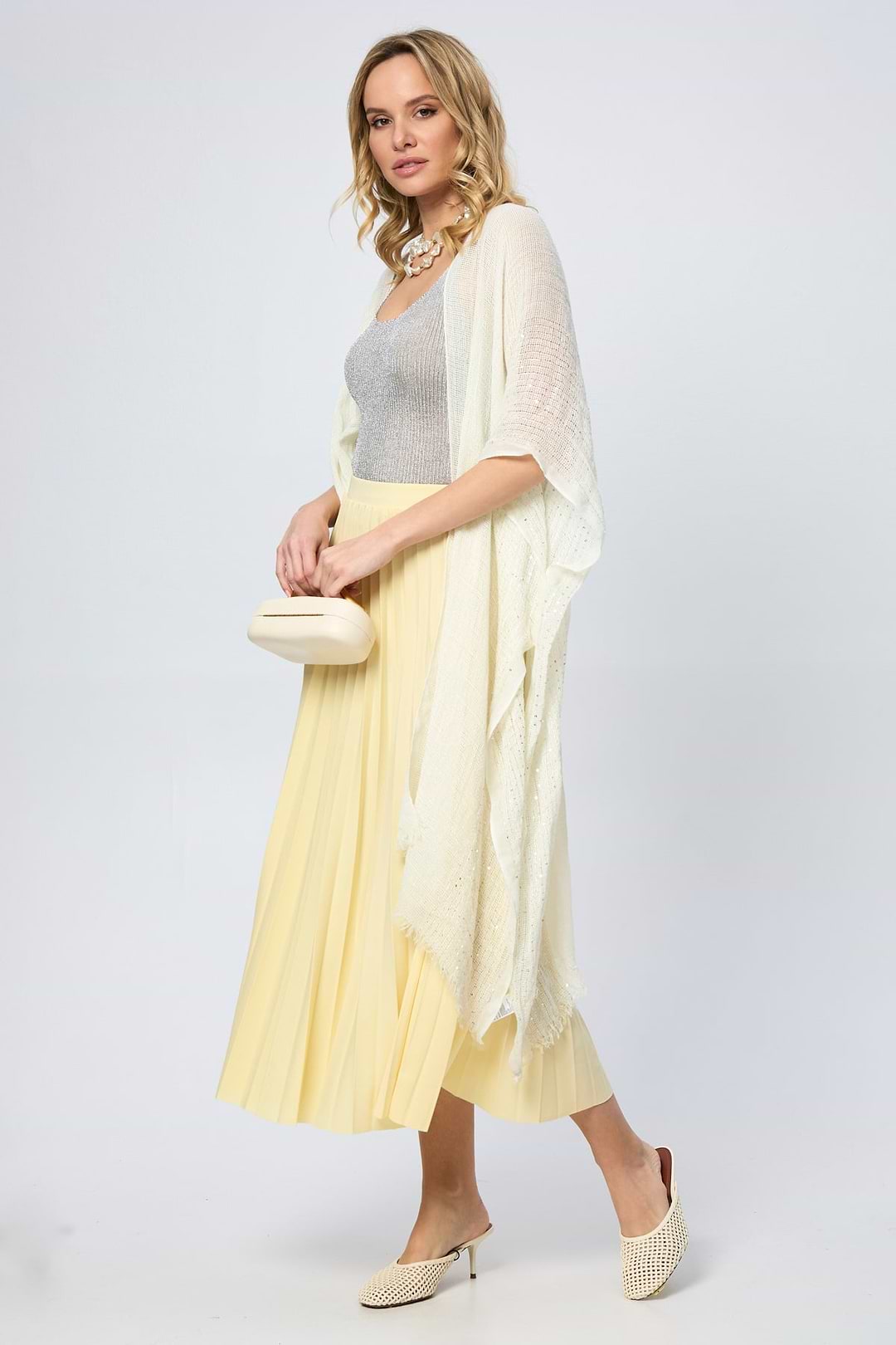 Shimmering Sequin Ruana - Light Yellow