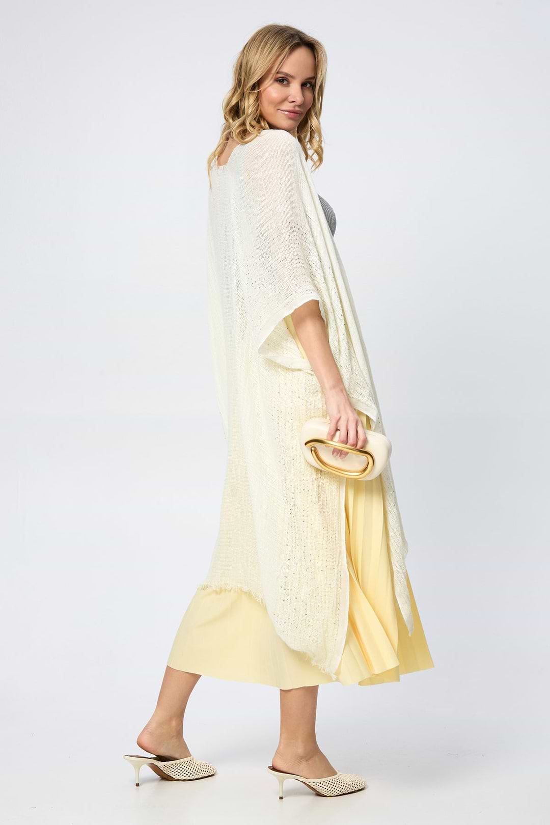 Shimmering Sequin Ruana - Light Yellow