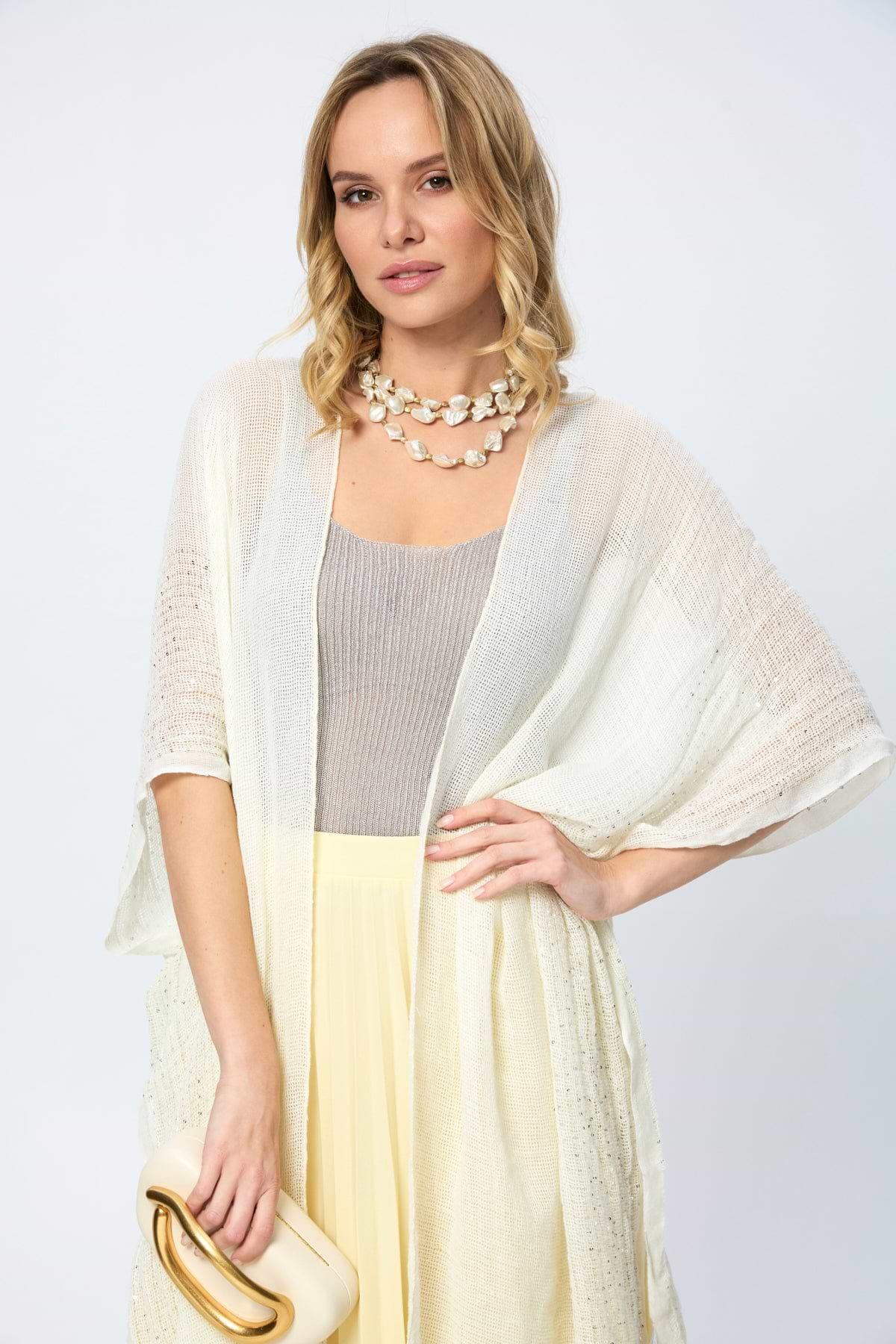 Shimmering Sequin Ruana - Light Yellow