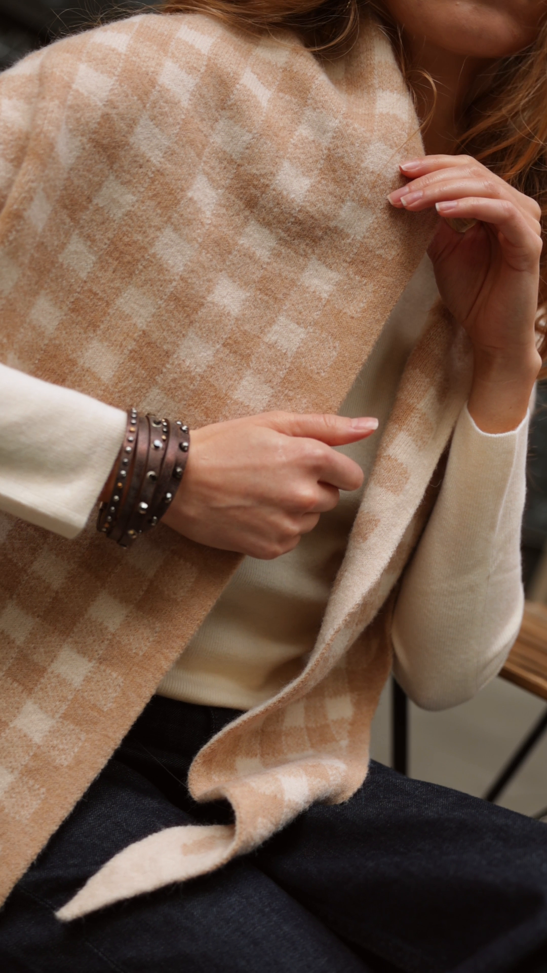 Gingham Knit Triangle Wrap
