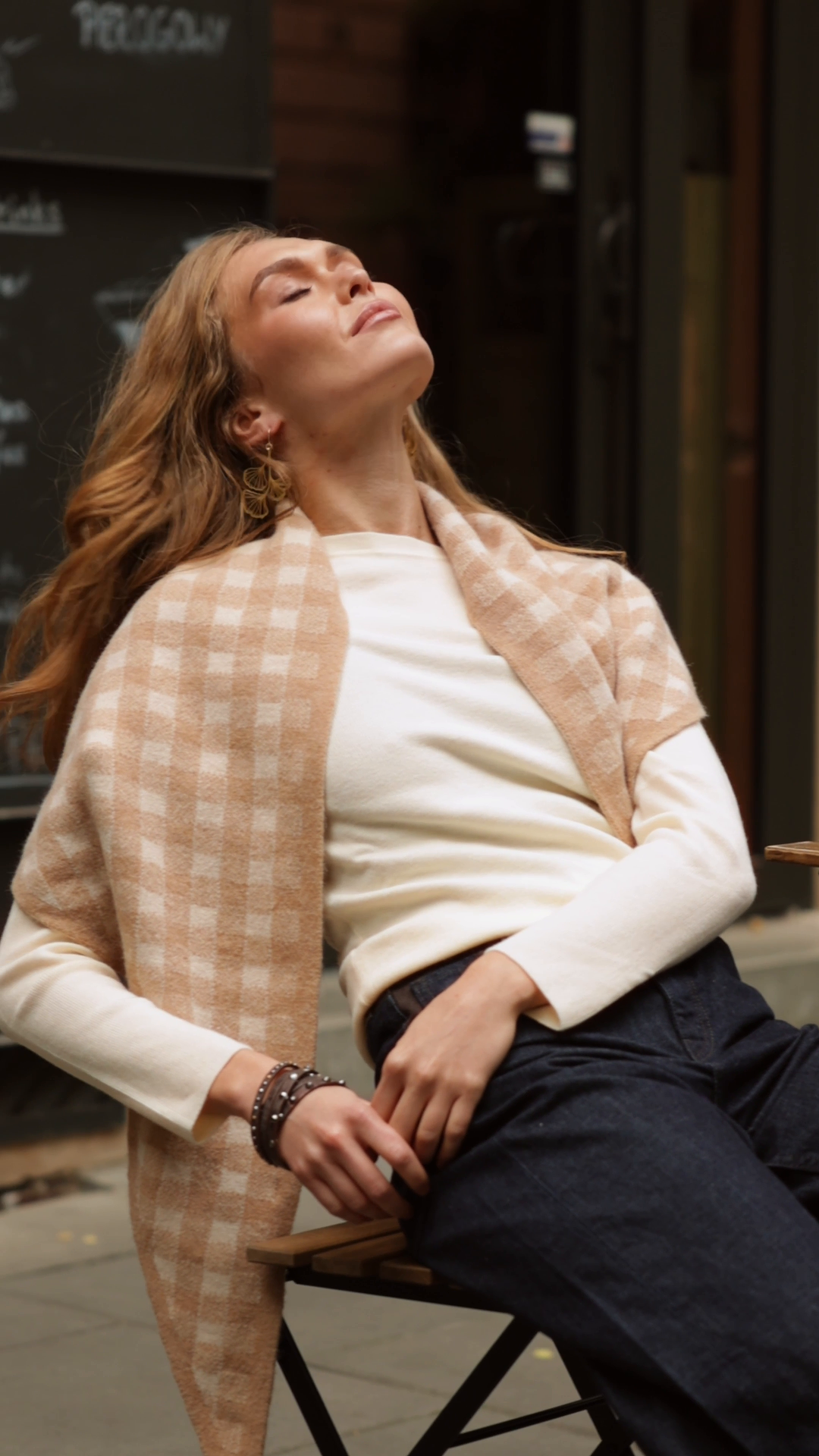 Gingham Knit Triangle Wrap