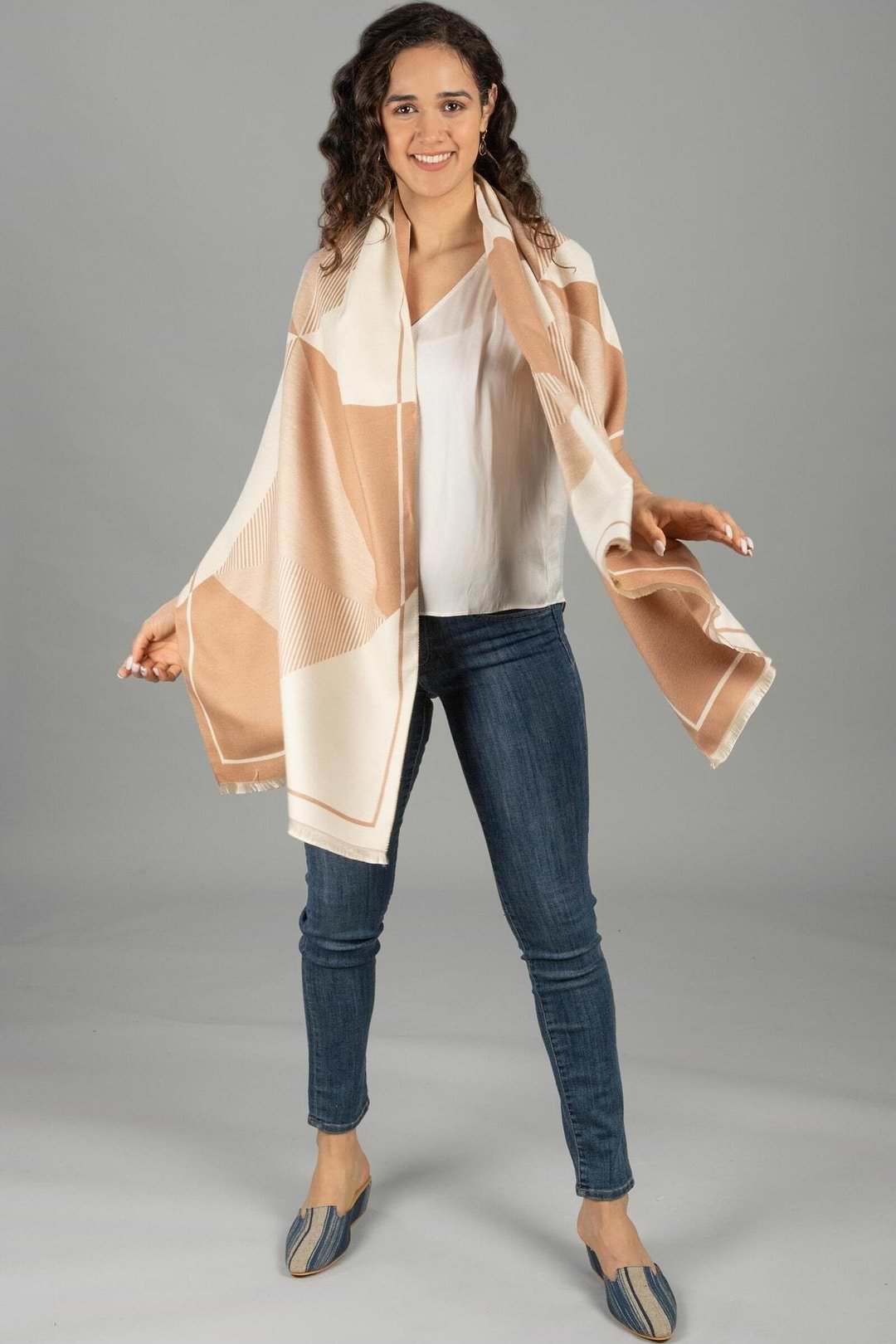 All About the Angles Reversible Scarf - SAACHI - Beige - Scarves