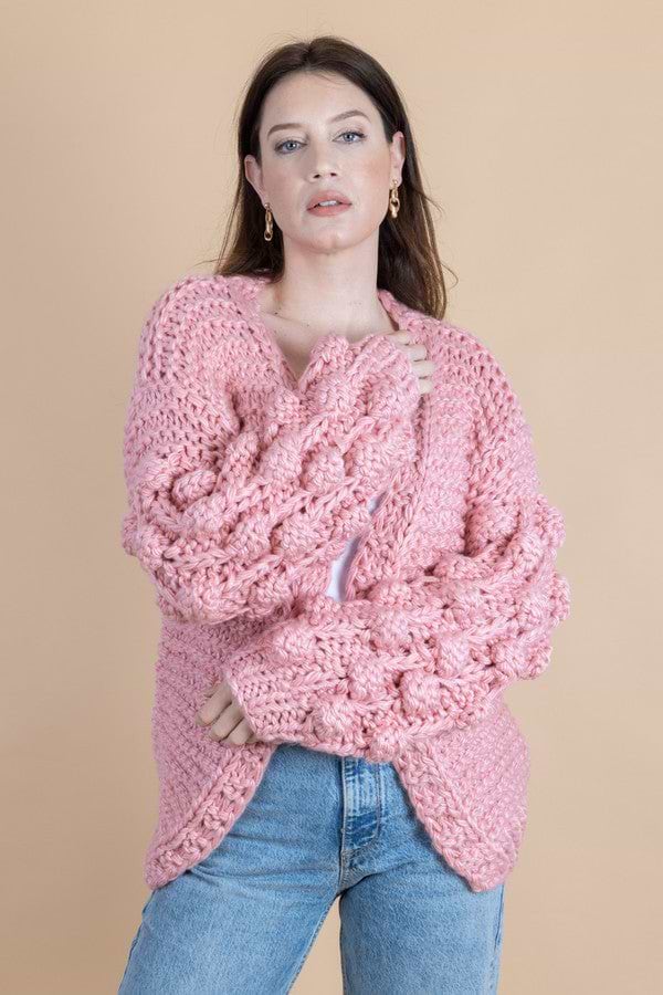 Knit Cardigan With Bauble Sleeves - Light Pink