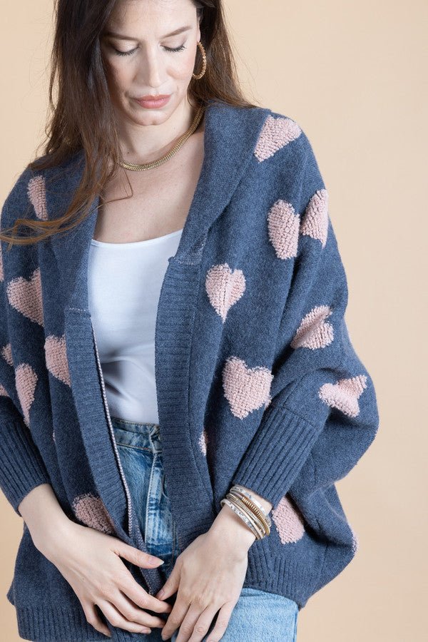 Heart Cardigan Ribbed Knit - Corn Flower Blue